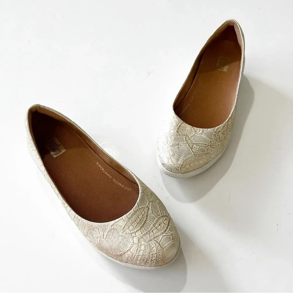 FitFlop Varya Flower Pale Gold Lace Platform Ballet Size 5 Women’s Comfort Flat‎ - Picture 8 of 8